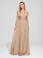 Elegant A-line Bridesmaid Dress with Long Sleeves