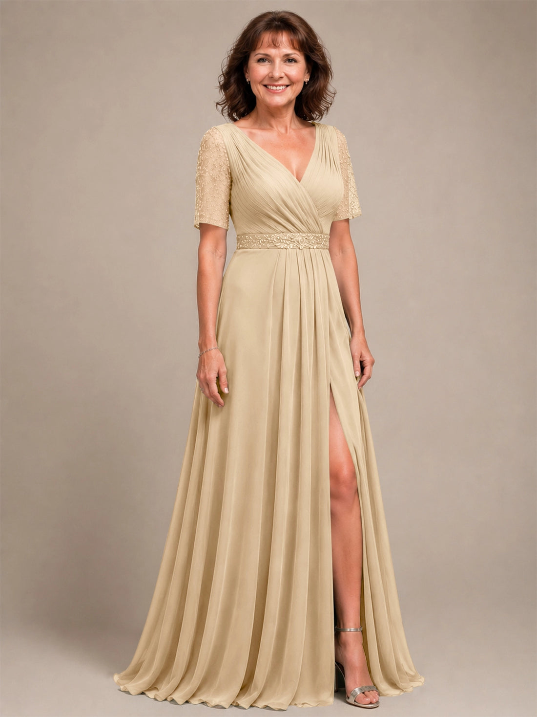 Surplice Neckline Mother of the Bride Dress with Slit 