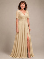 Surplice Neckline Mother of the Bride Dress with Slit 