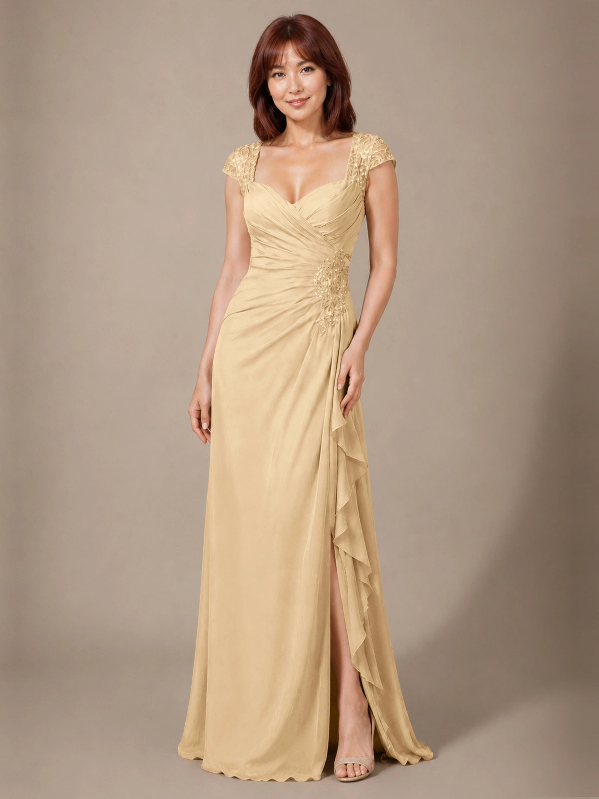 Chiffon Mother of the Bride Dress with Lace Appliques 