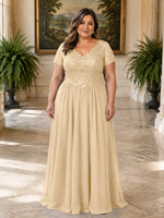 Short Sleeves Chiffon Dress-Plus Size 