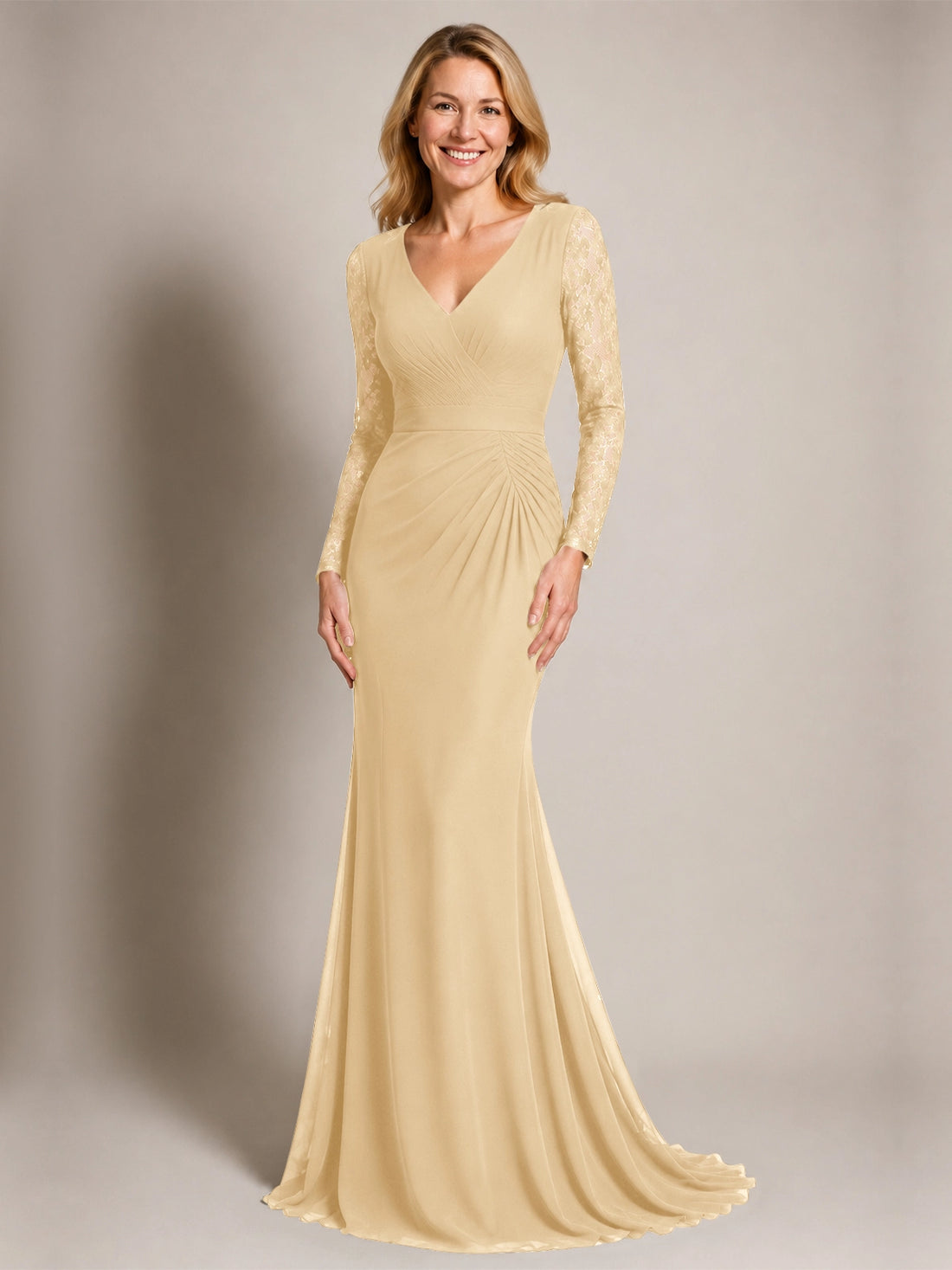 Mermaid Mother of the Bride Dress with Long Lace Sleeves 