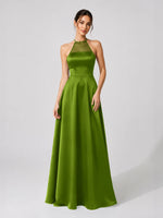 Satin Bridesmaid Dress with Illusion Halter Neck 