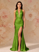 Satin Prom Dress with Halter Neck 