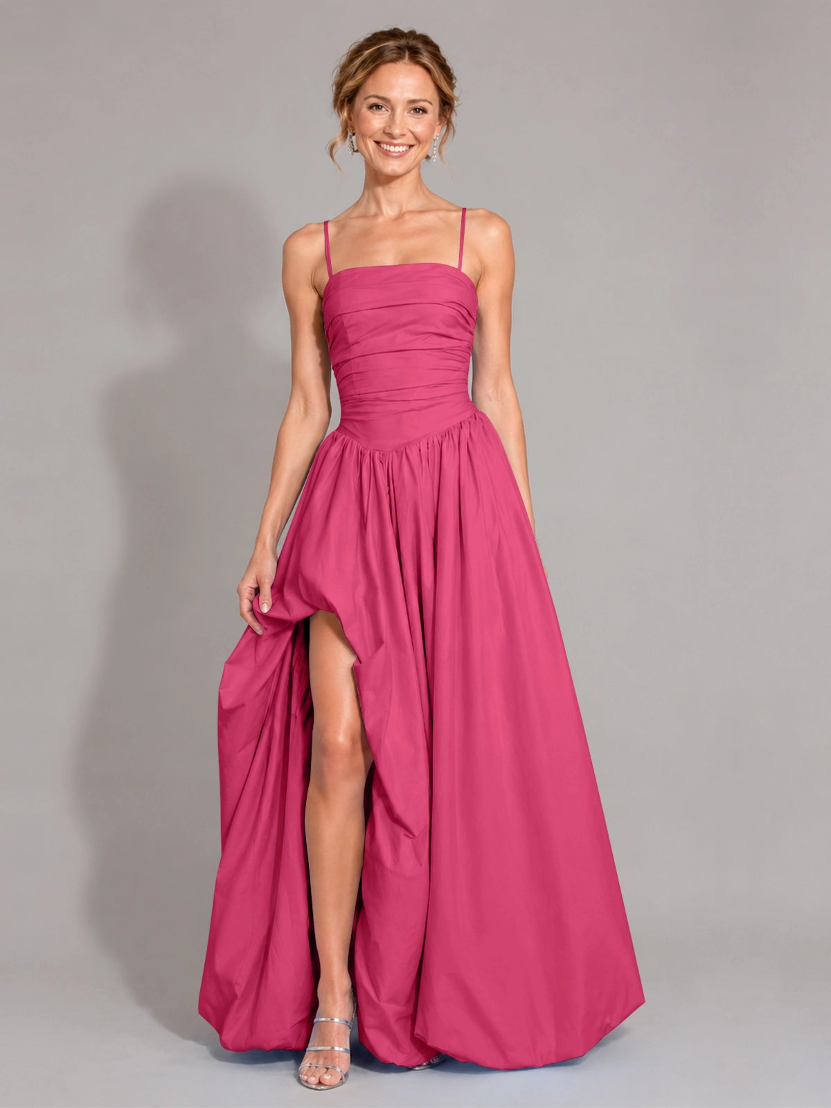 Iridescent Taffeta Prom Dress with High Slit 
