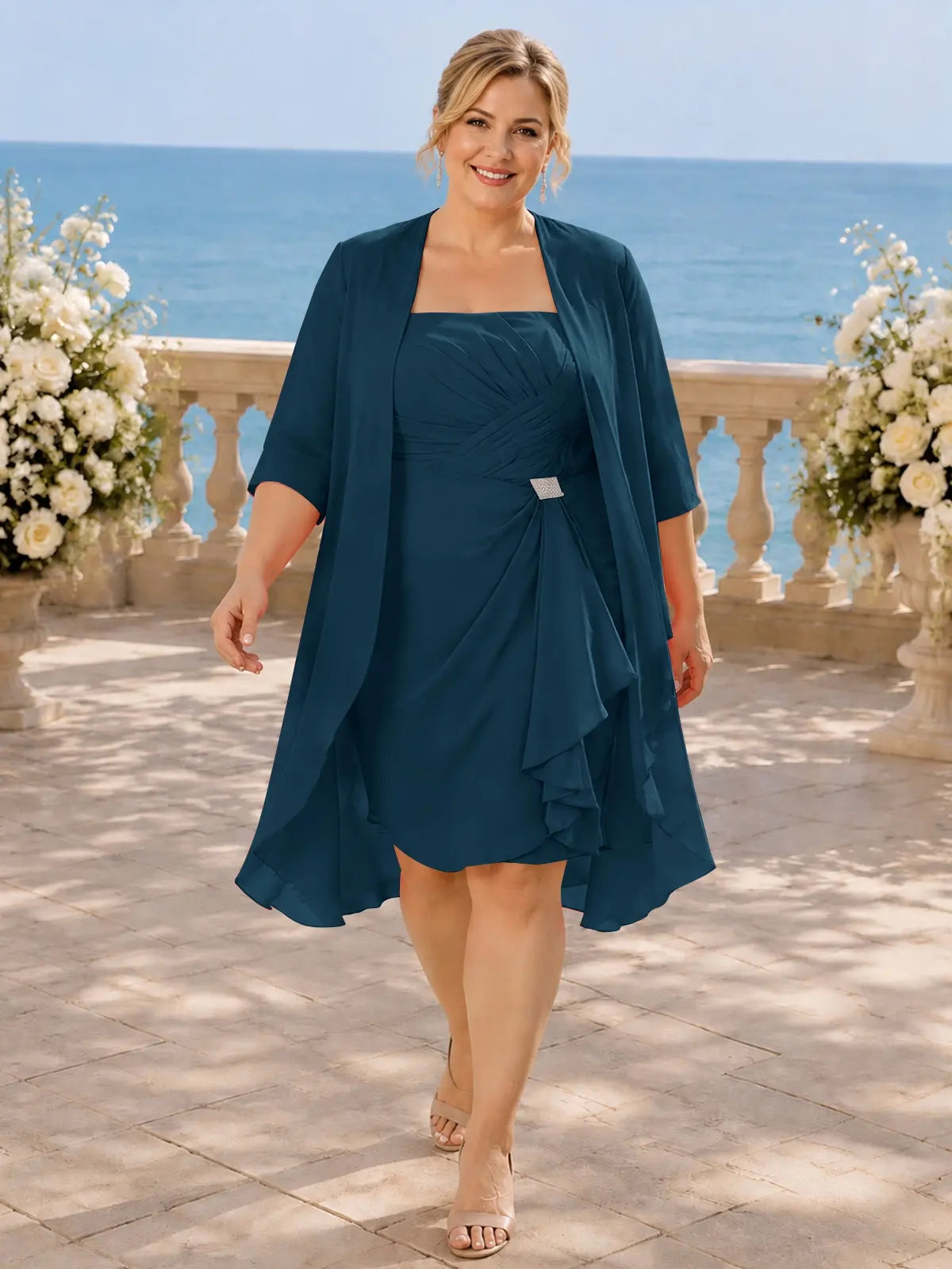 Ruched Chiffon Two-Piece Dress Set-Plus Size 