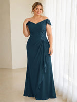 Off-Shoulder Chiffon Sheath Mother of the Bride Dress-Plus Size 