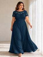 Illusion Applique Chiffon Dress-Plus Size 