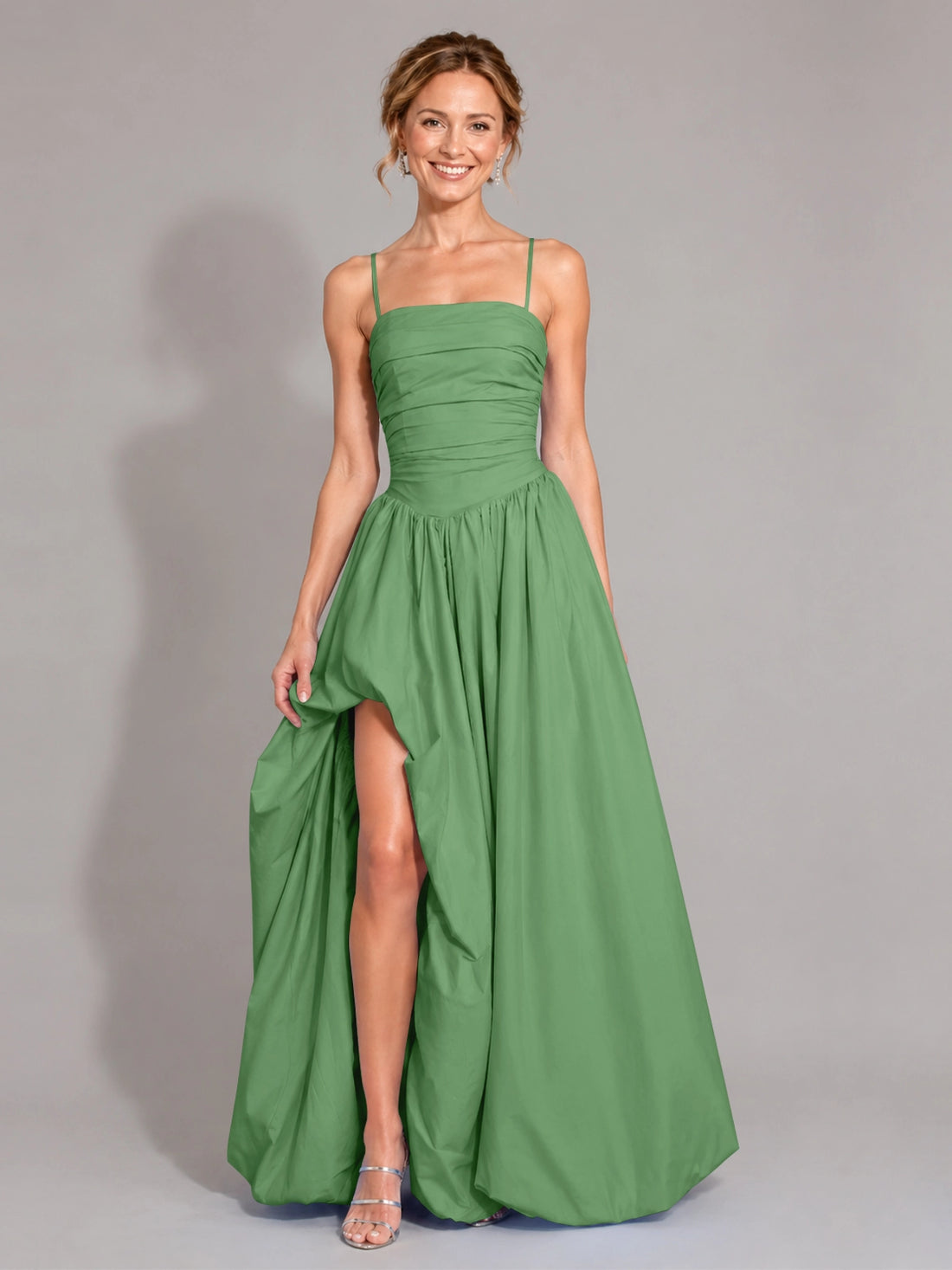 Iridescent Taffeta Prom Dress with High Slit 