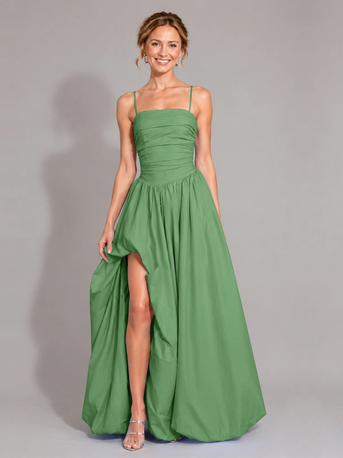 Iridescent Taffeta Prom Dress with High Slit 