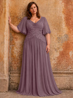 Cowl Neck Mother of the Bride Dress with Applique-Plus Size 