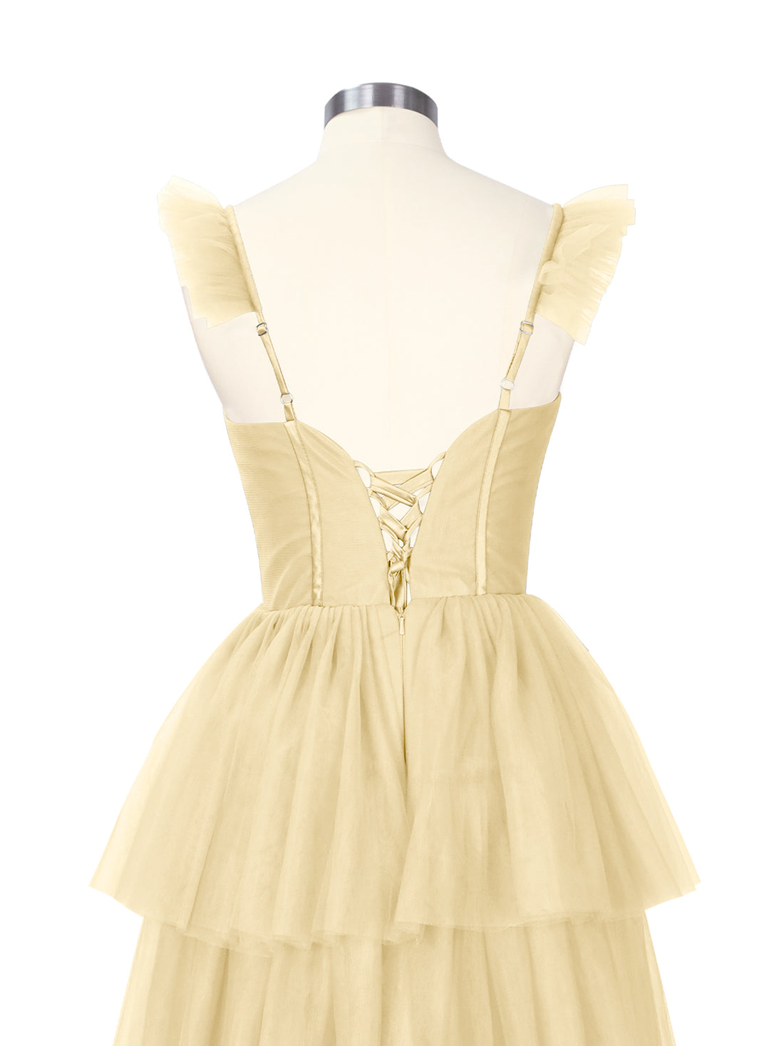 Ruffled Strap Tiered Tulle Bridesmaid Dress 