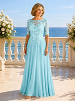 Applique Half Sleeves Chiffon Dress 