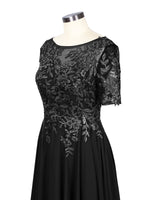 Applique Half Sleeves Chiffon Dress 