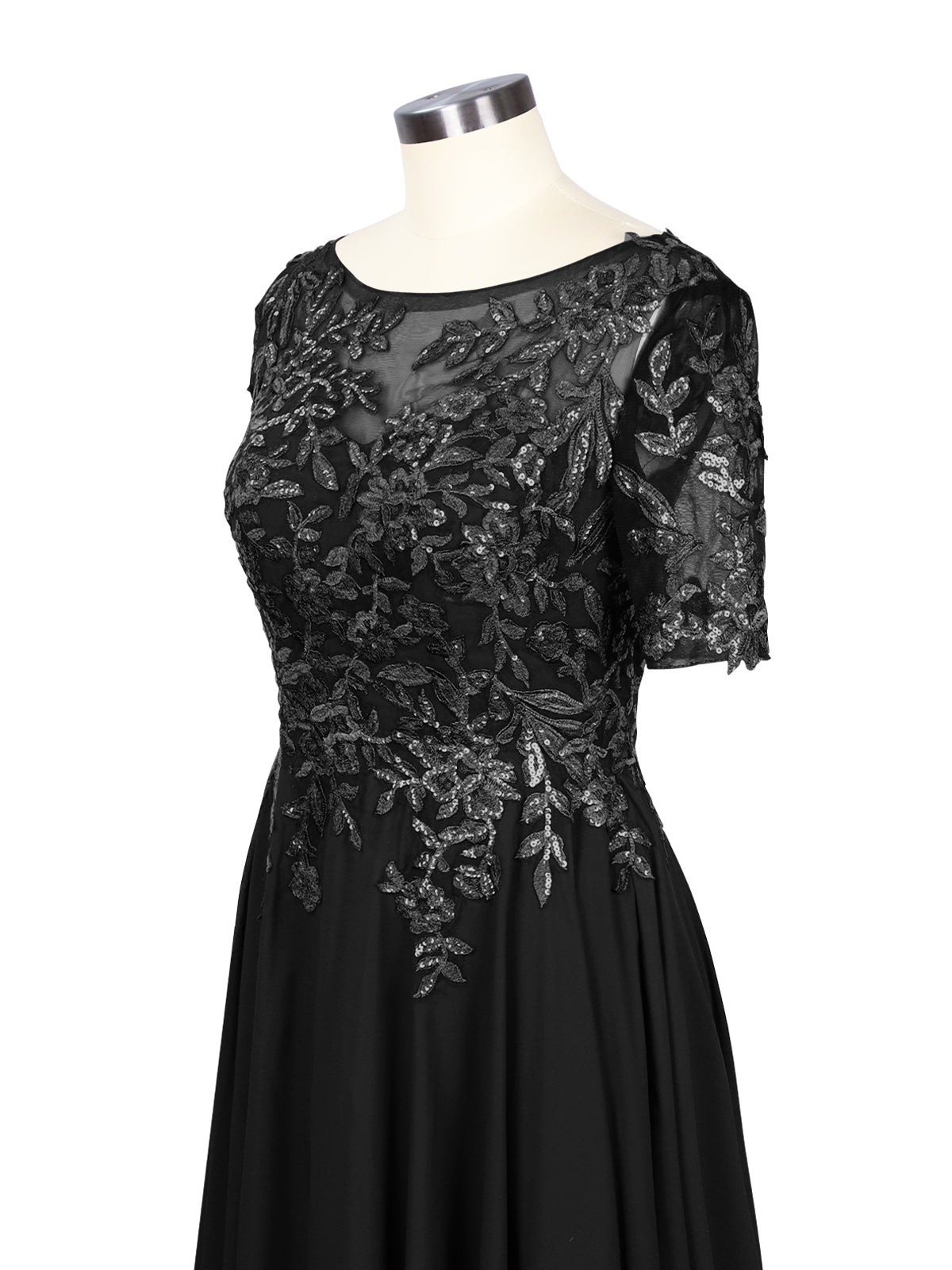 Applique Half Sleeves Chiffon Dress 