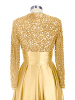 Sequined Boat Long Sleeves Dress 