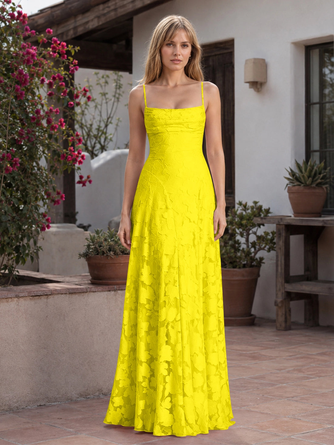 Jacquard Prom Dress with Lace-Up Open Back 