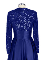 Sequined Boat Long Sleeves Dress 