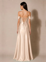 Silk-like Bridesmaid Dress with Cold Neckline