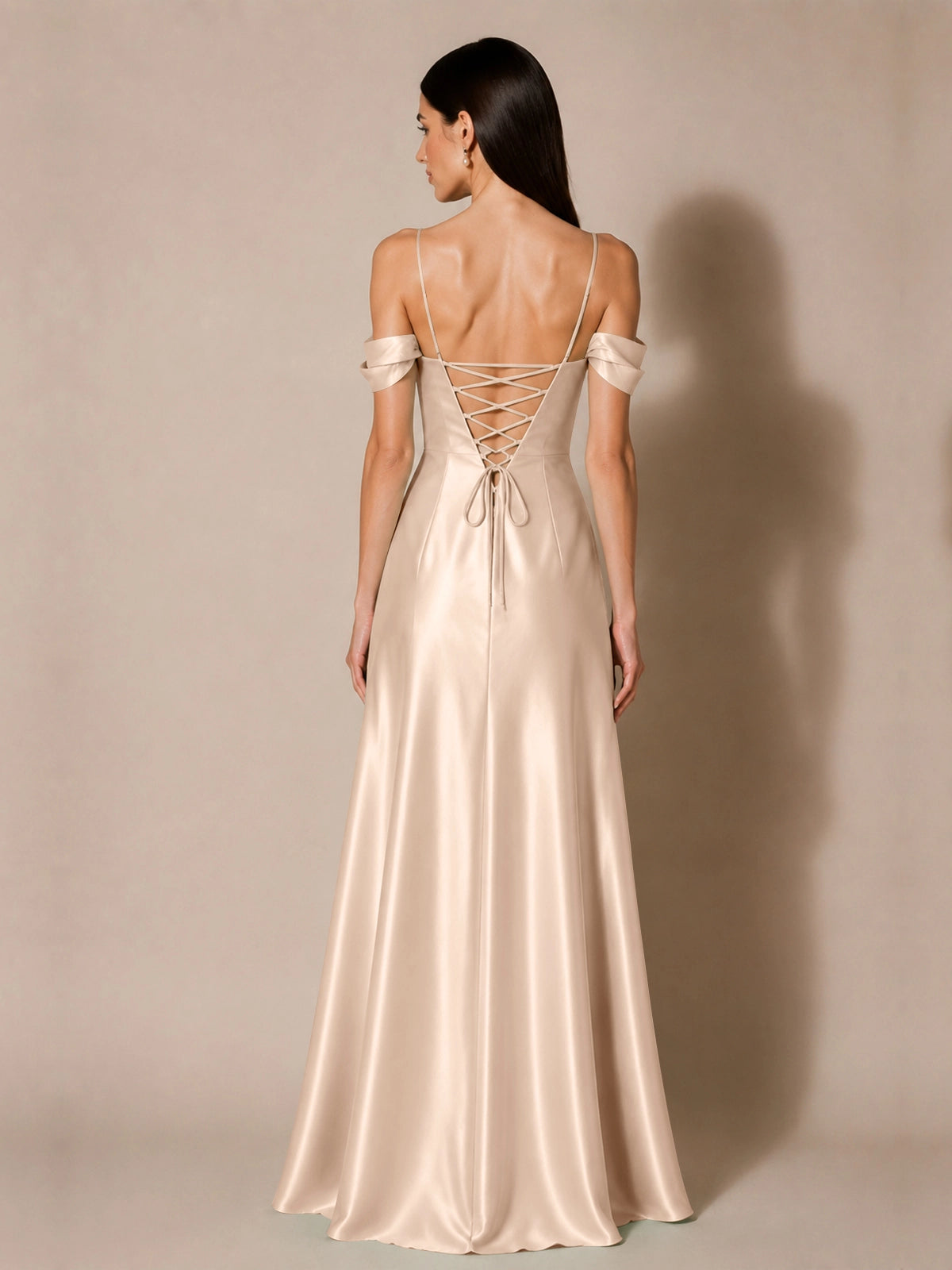 Silk-like Bridesmaid Dress with Cold Neckline