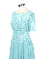 Applique Half Sleeves Chiffon Dress 
