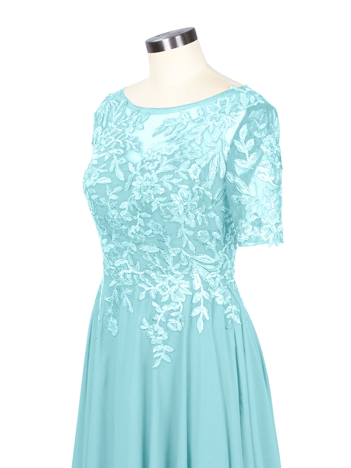 Applique Half Sleeves Chiffon Dress 