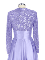 Sequined Boat Long Sleeves Dress 
