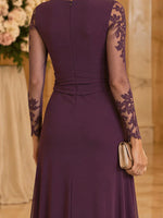 Empire Waist Mom Dress with Scalloped Lace Trim V‑neckline