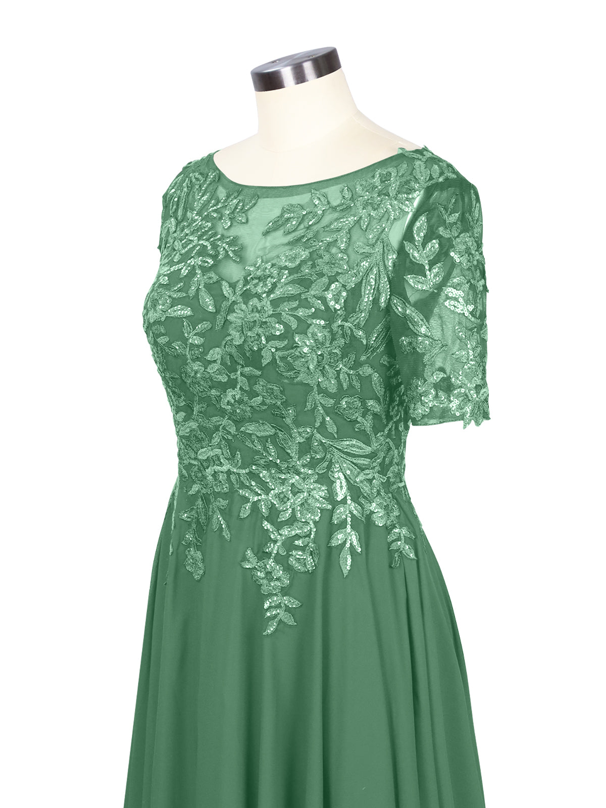 Applique Half Sleeves Chiffon Dress 