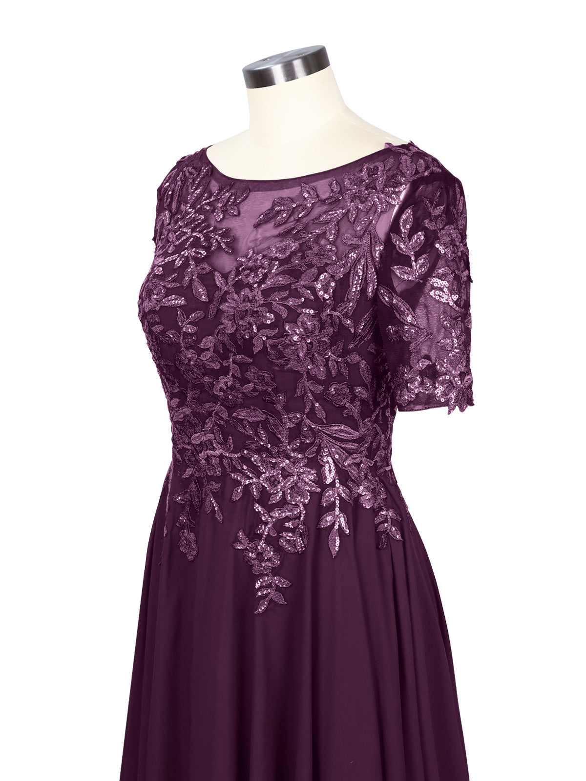 Applique Half Sleeves Chiffon Dress 