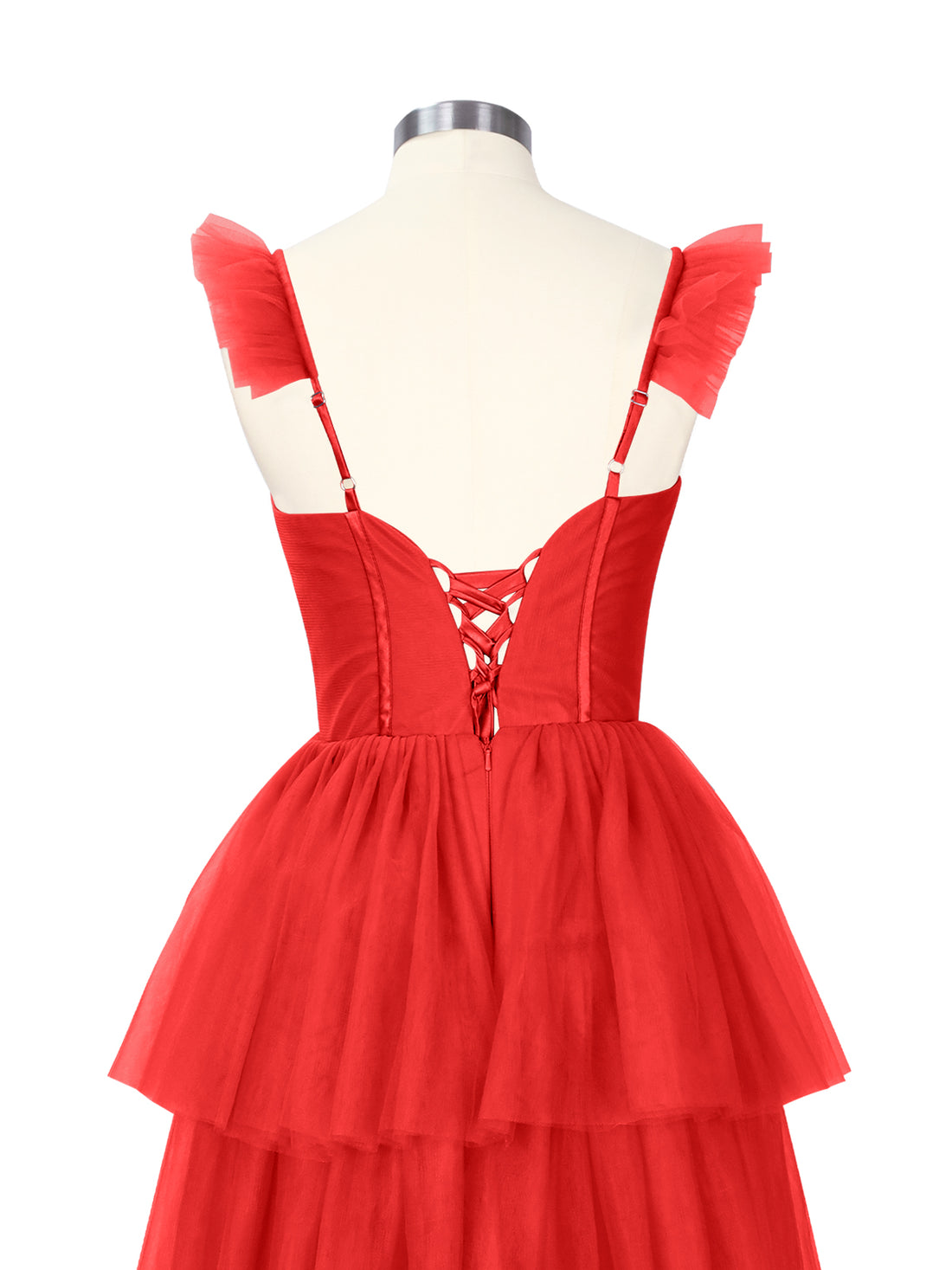 Ruffled Strap Tiered Tulle Bridesmaid Dress 