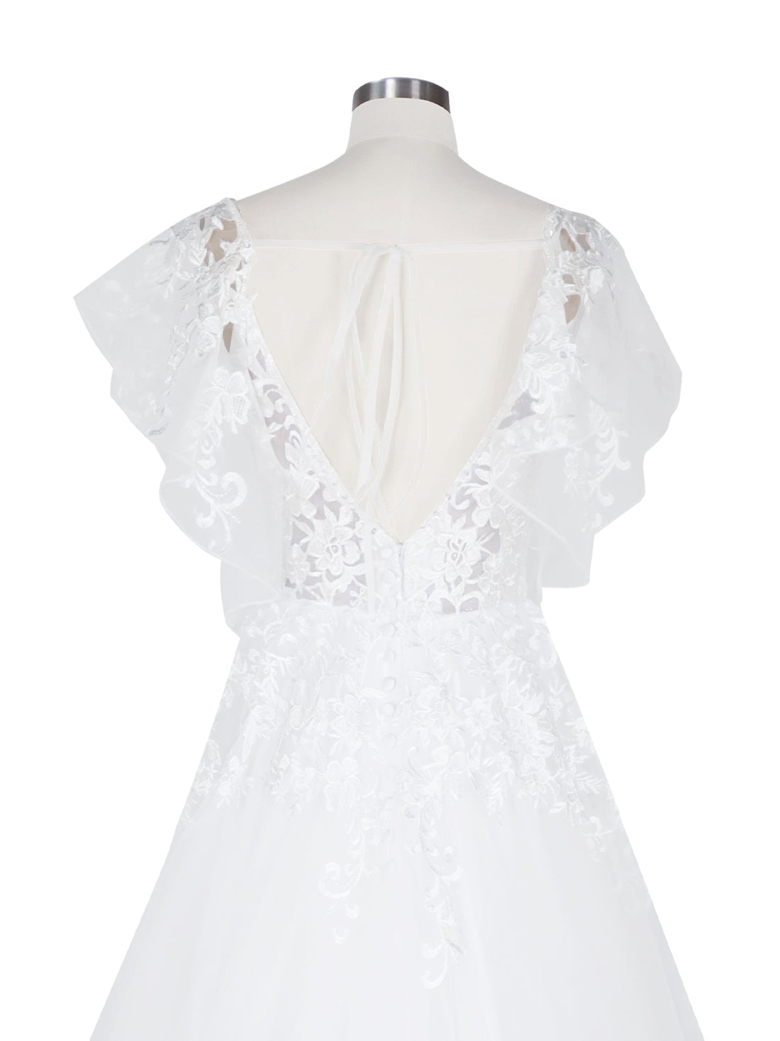 Illusion Tulle Applique Wedding Dress 