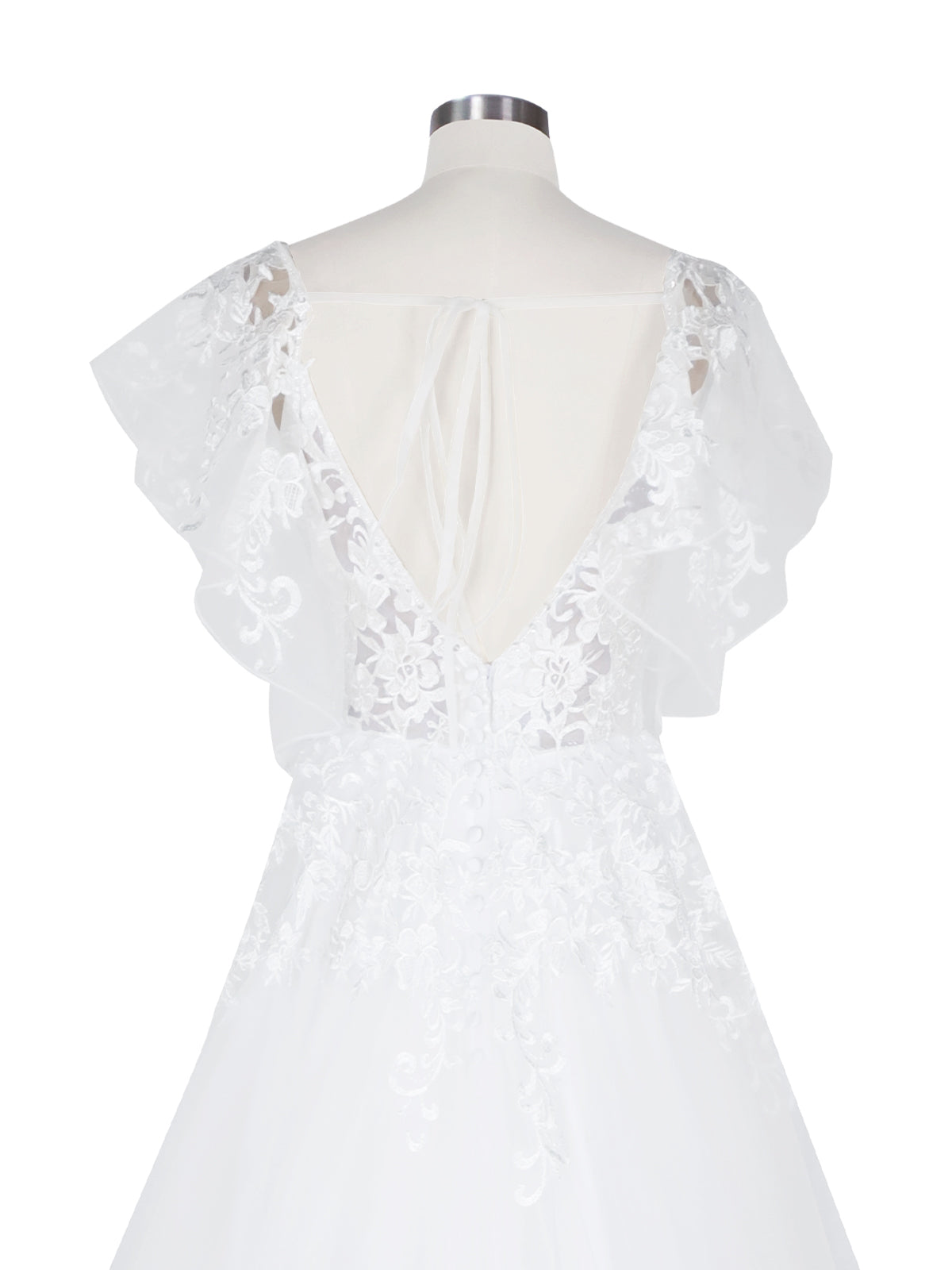 Illusion Tulle Applique Wedding Dress 