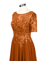 Applique Half Sleeves Chiffon Dress 