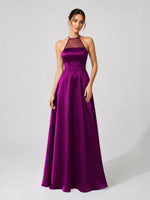 Satin Bridesmaid Dress with Illusion Halter Neck 