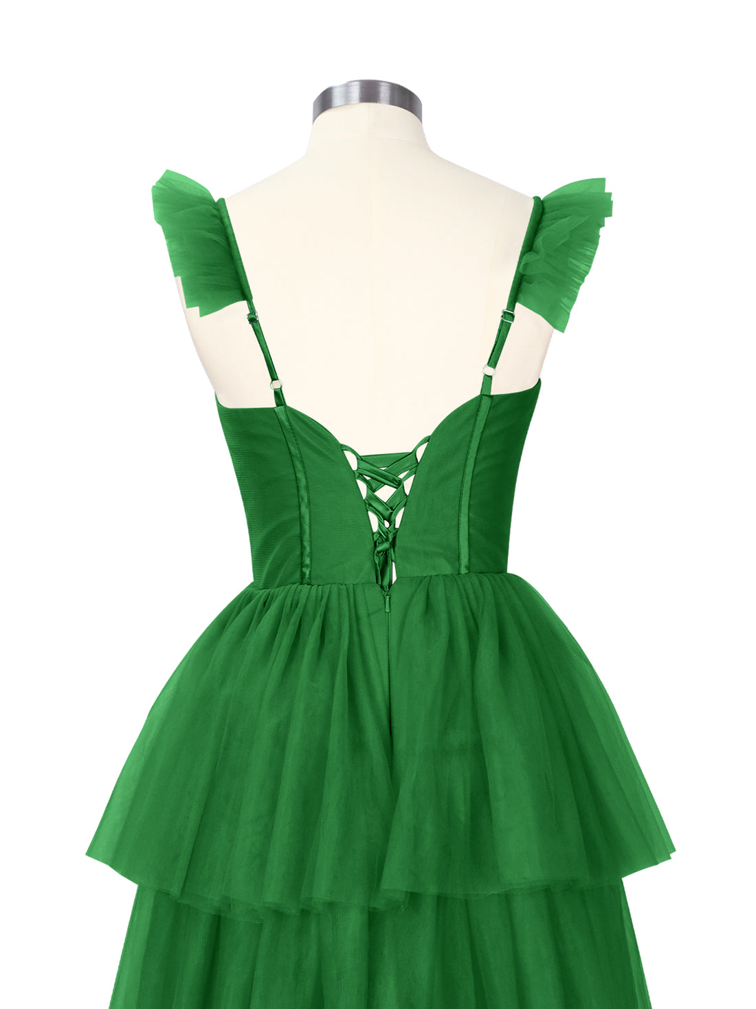 Ruffled Strap Tiered Tulle Bridesmaid Dress 