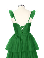 Ruffled Strap Tiered Tulle Bridesmaid Dress 