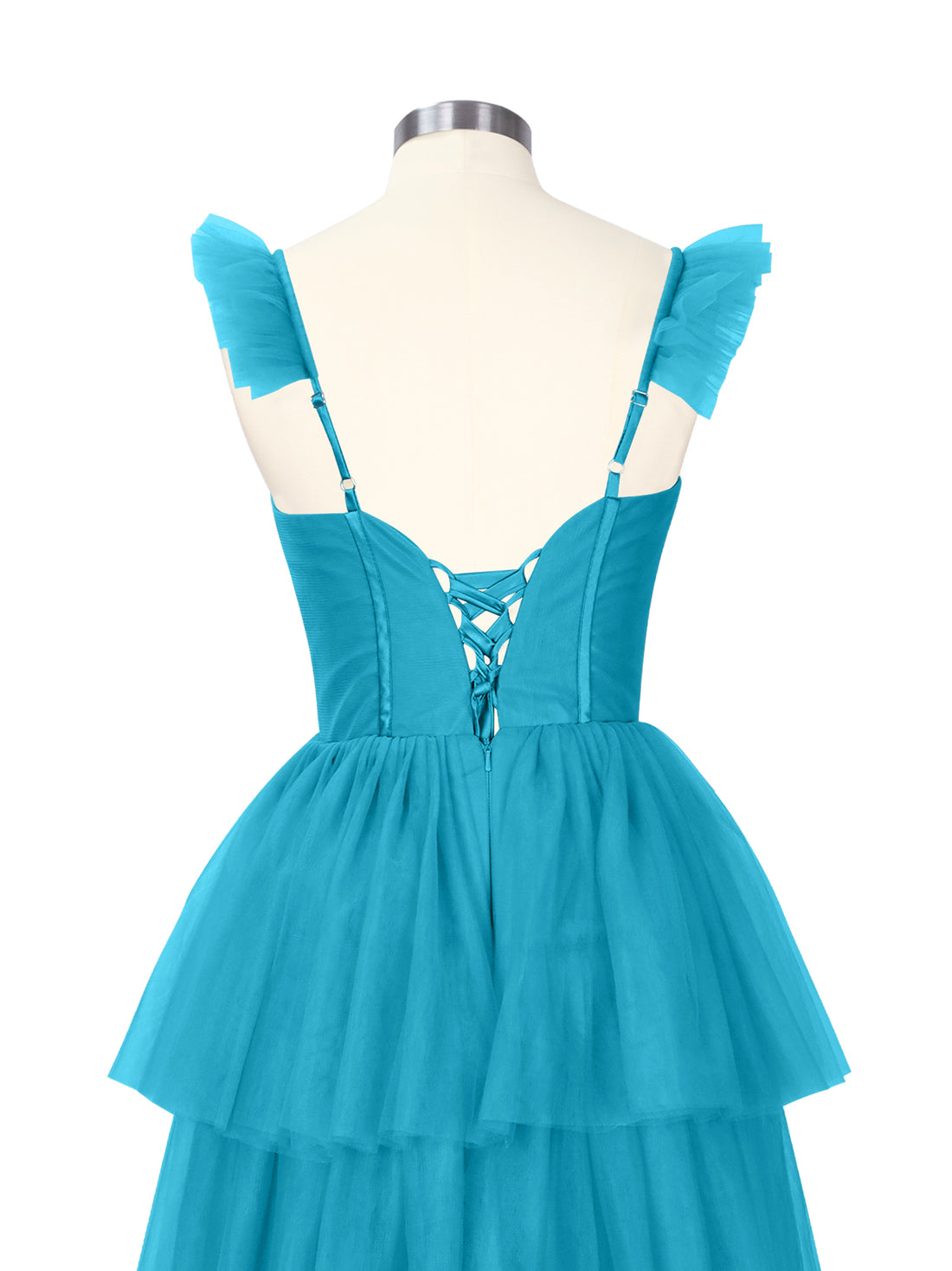 Ruffled Strap Tiered Tulle Bridesmaid Dress 