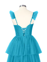 Ruffled Strap Tiered Tulle Bridesmaid Dress 
