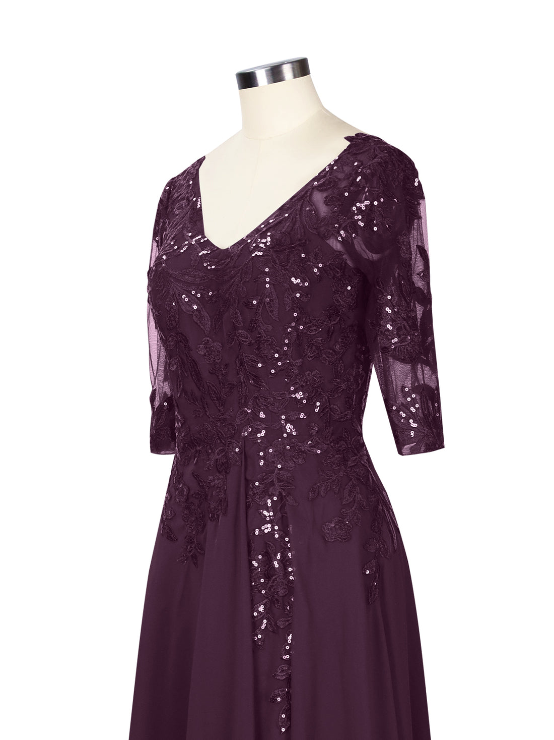 Applique V-Neck Chiffon Dress 