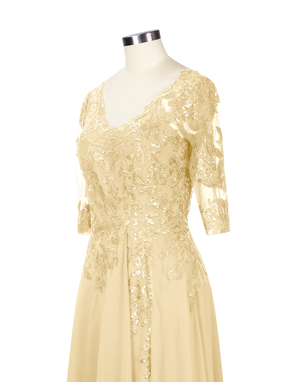 Applique V-Neck Chiffon Dress 