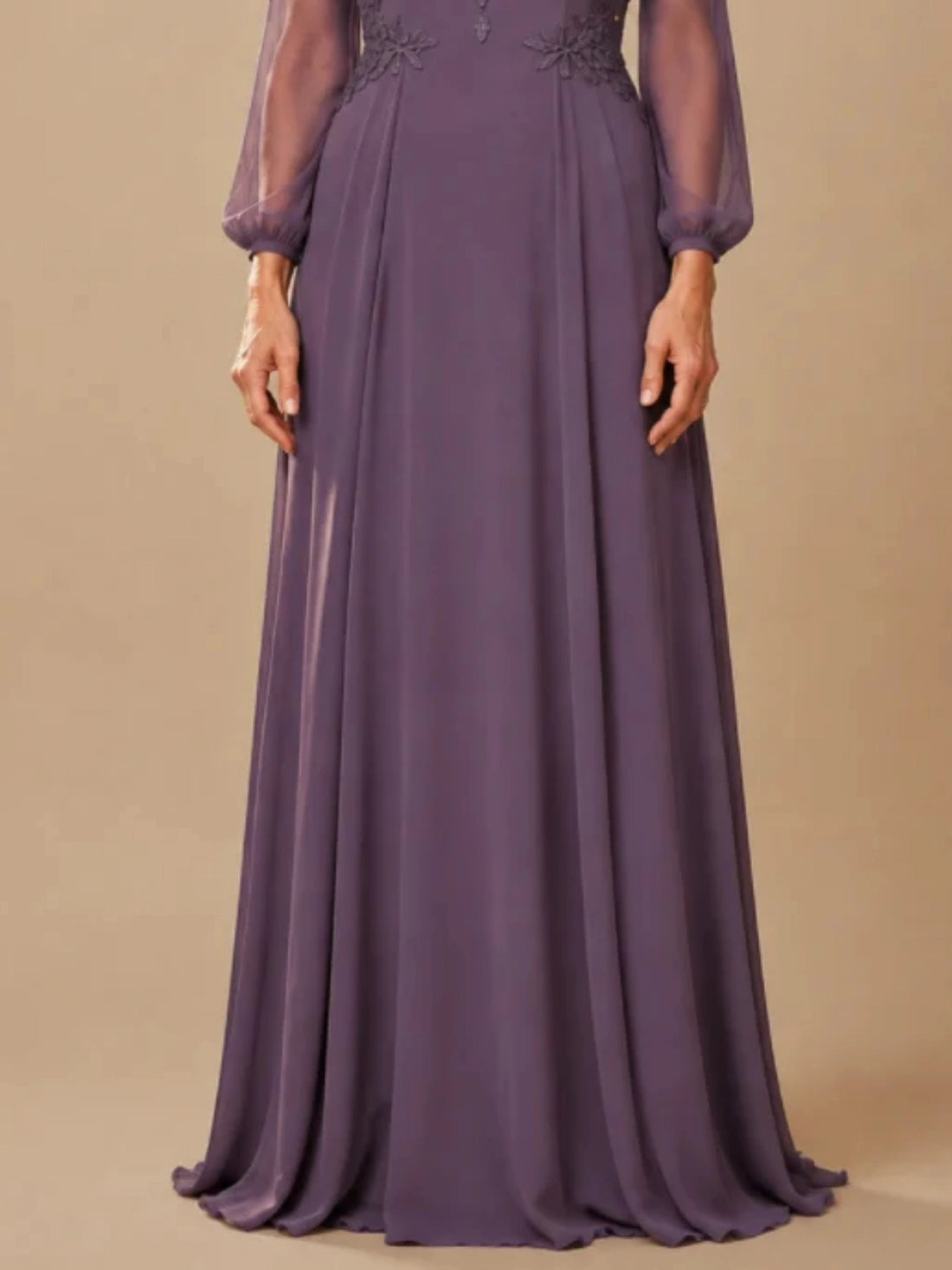 V‑neck Mother of The Bride Dress with Long Illusion Puff Sleeves