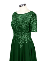Applique Half Sleeves Chiffon Dress 