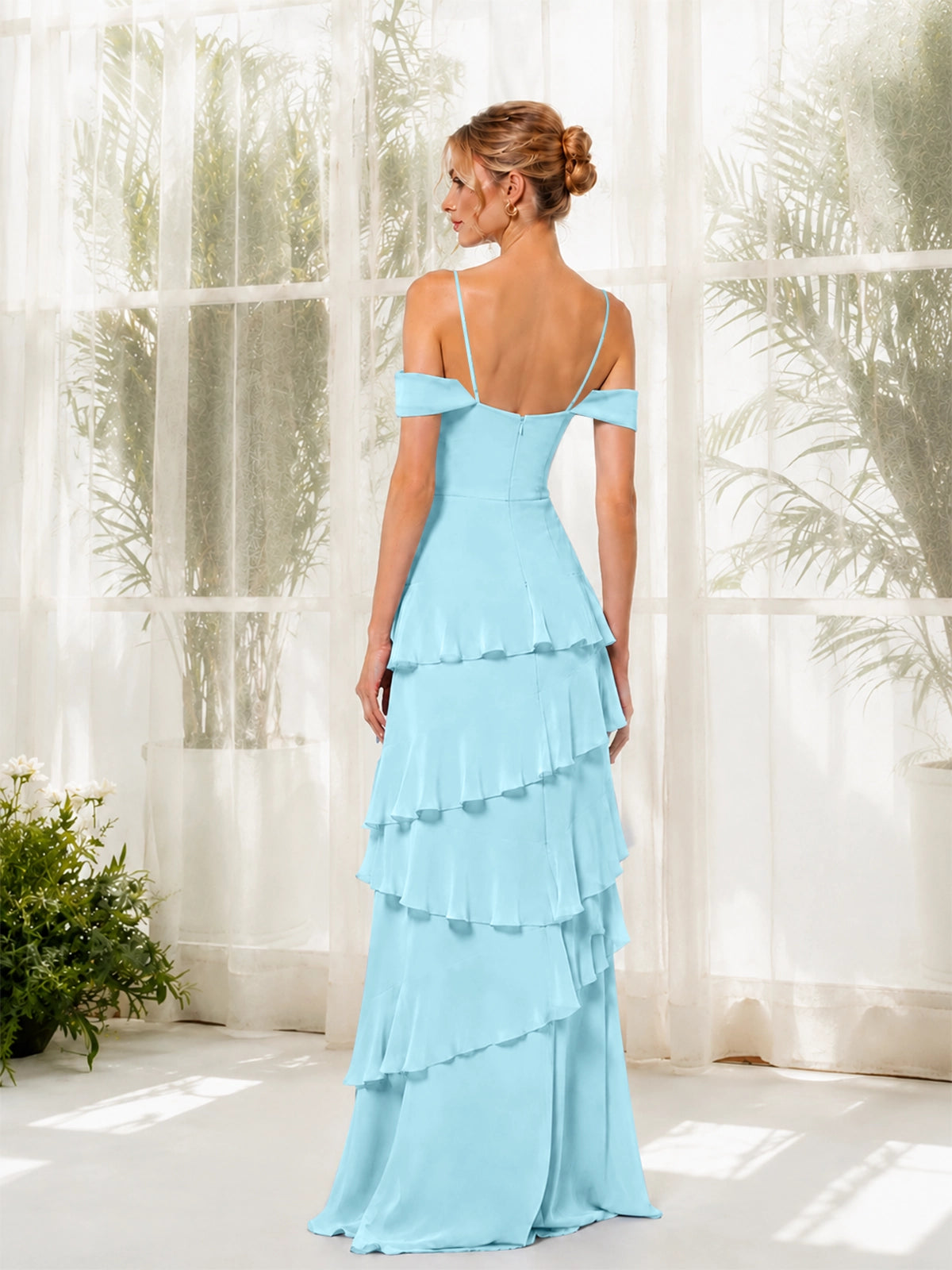 Chiffon Bridesmaid Dress with Tiered Ruffles