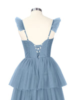 Ruffled Strap Tiered Tulle Bridesmaid Dress 