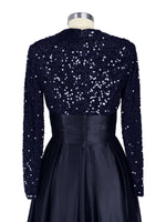 Sequined Boat Long Sleeves Dress 