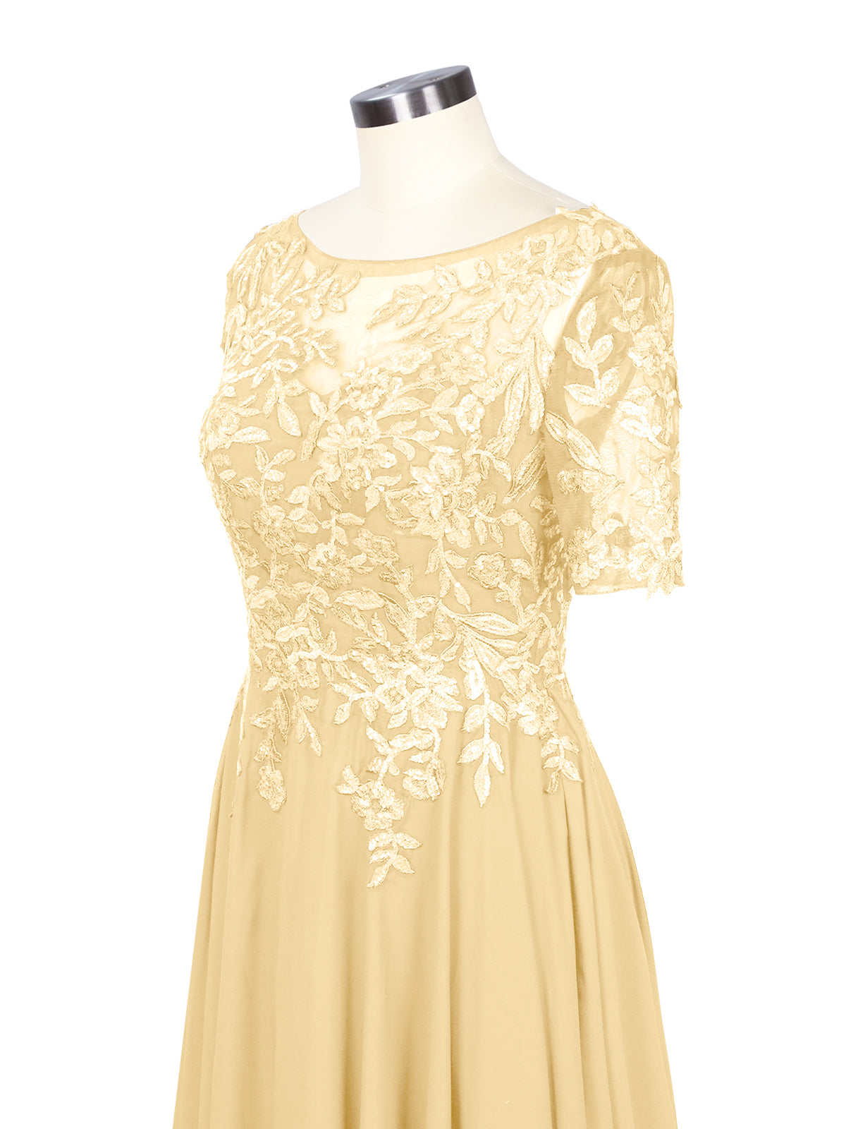 Applique Half Sleeves Chiffon Dress 