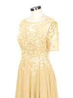 Applique Half Sleeves Chiffon Dress 
