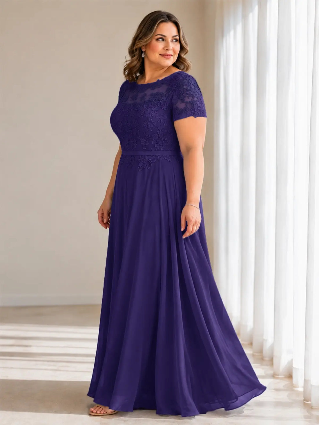 Illusion Applique Chiffon Dress-Plus Size