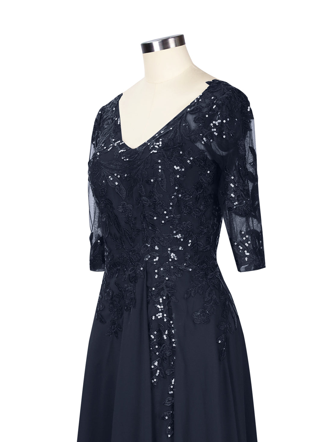 Applique V-Neck Chiffon Dress 
